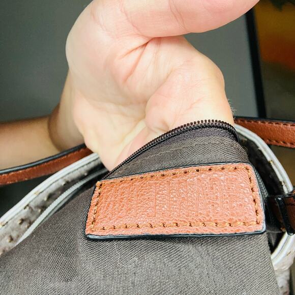 SCARLETON Rose Pink Synthetic Faux Ostritch Leather Brown Handles Zipper Bag - Picture 12 of 12